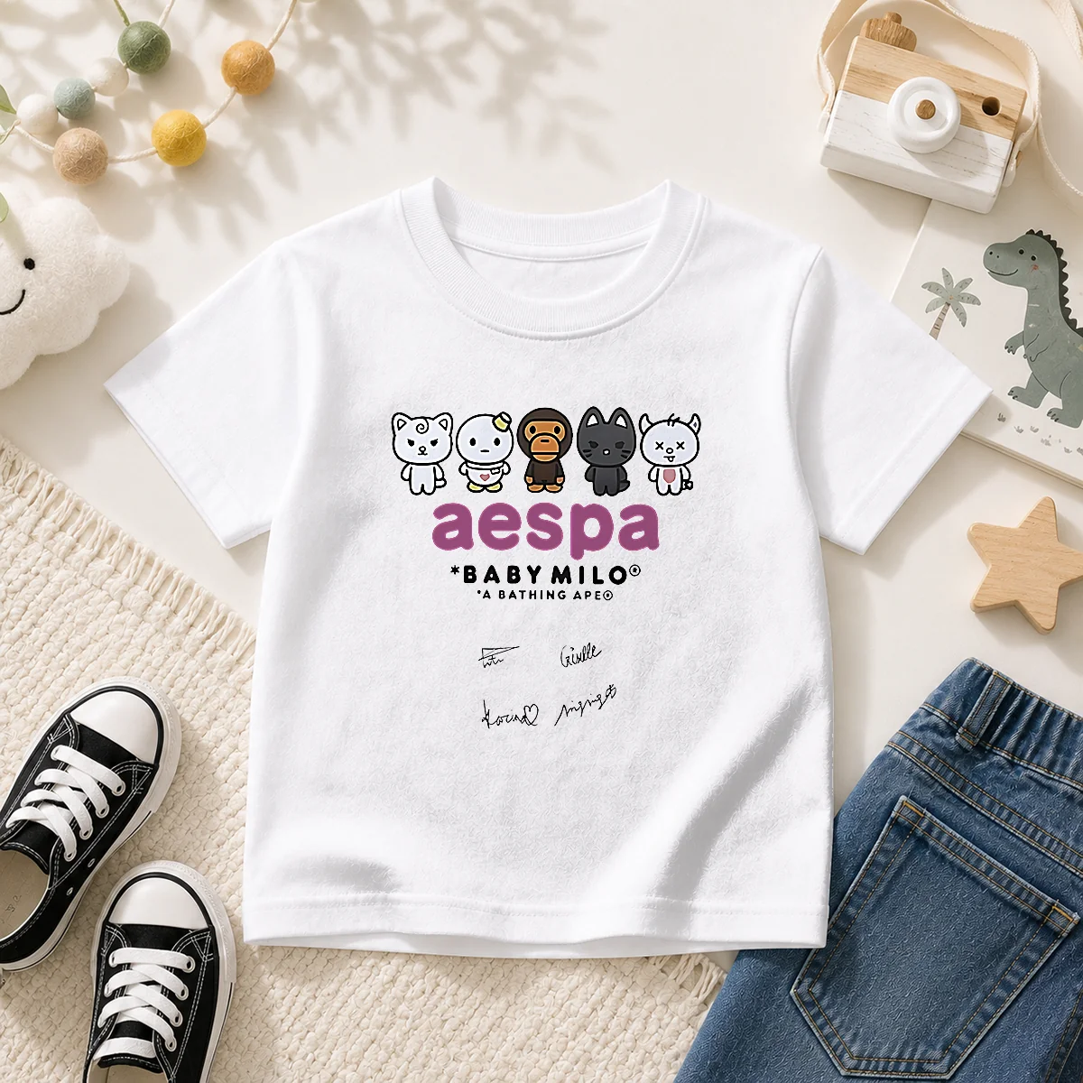 Pretty Aespa X Baby Milo A Bathing Ape Signature Kids T-Shirt