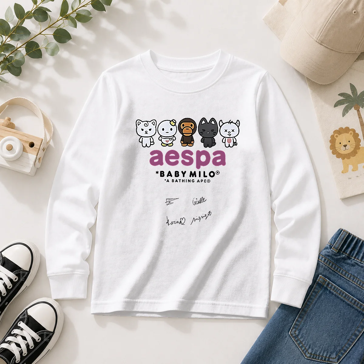 Pretty Aespa X Baby Milo A Bathing Ape Signature Long Sleeve Shirt