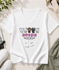 Pretty Aespa X Baby Milo A Bathing Ape Signature V-Neck Shirt