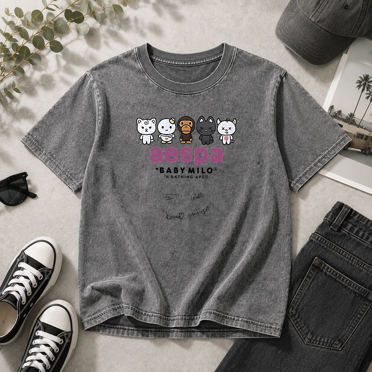 Pretty Aespa X Baby Milo A Bathing Ape Signature Washed T-Shirt