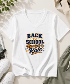 Pretty Back To School Vector Typography Ready To Rule V-Neck Shirt