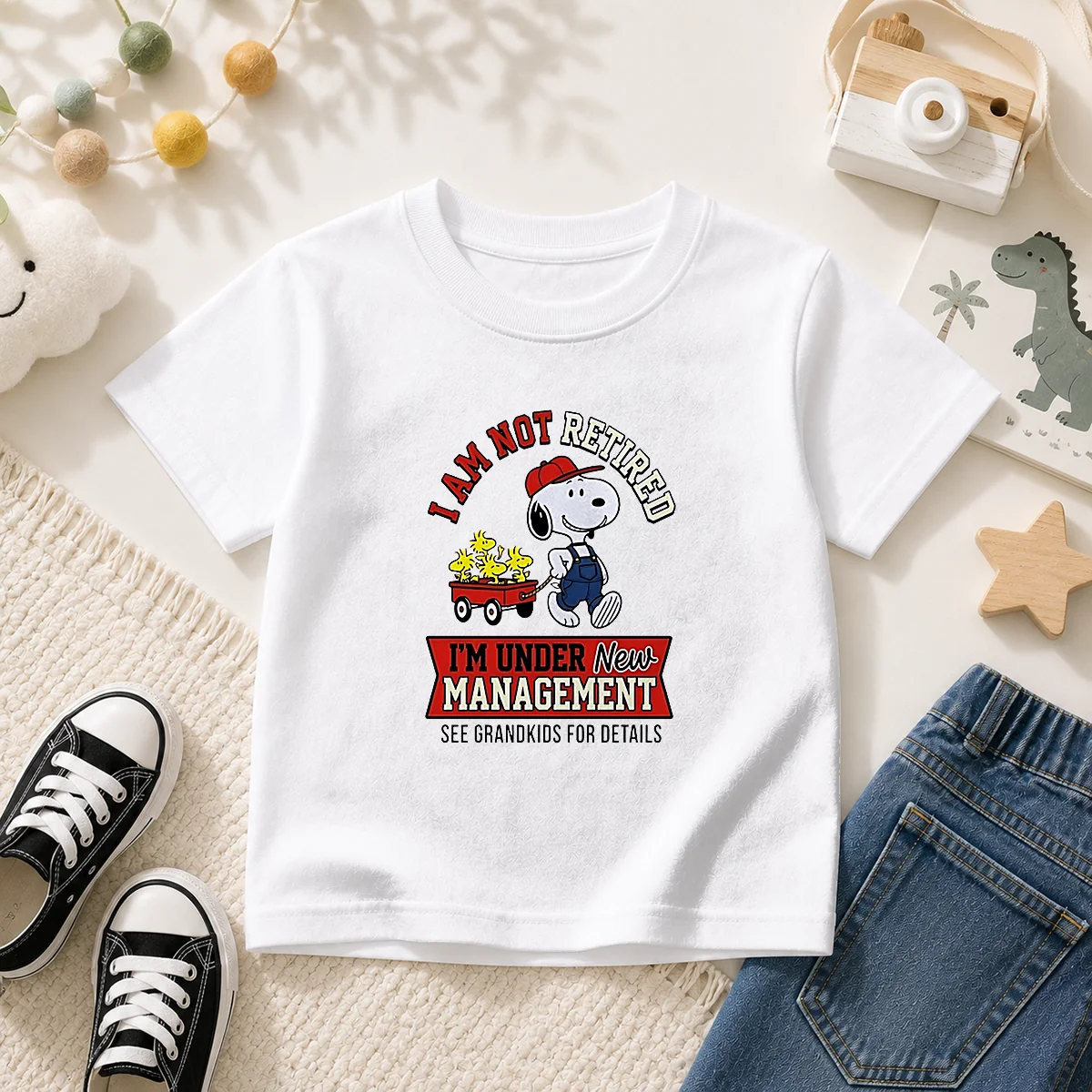 Pretty Snoopy I Am Not Retired I'M Under New Management Grandkids Kids T-Shirt