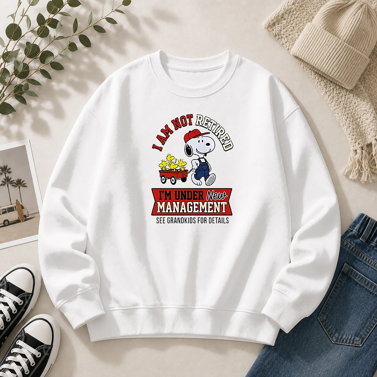 Pretty Snoopy I Am Not Retired I'M Under New Management Grandkids Sweater