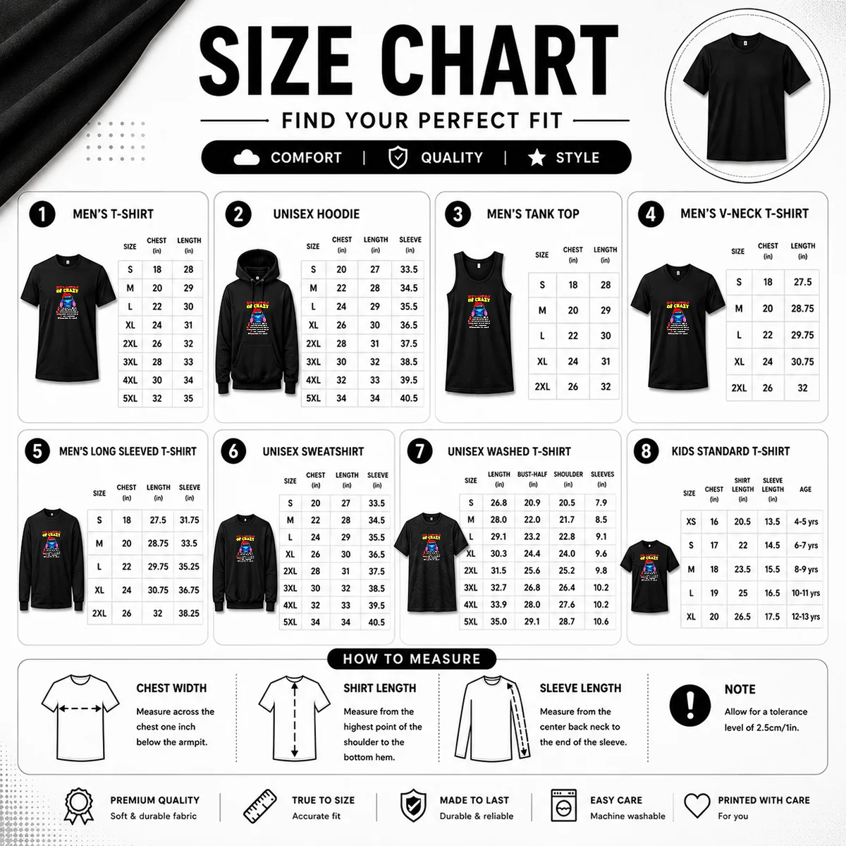 Pretty Stitch Lilo And Stitch My 4 Levels Of Crazy Talks To Self Argues With Self Size Chart Size chart for Pretty Stitch Lilo And Stitch My 4 Levels Of Crazy Talks To Self Argues With Self with measurements in inches and cm to help choose the right fit