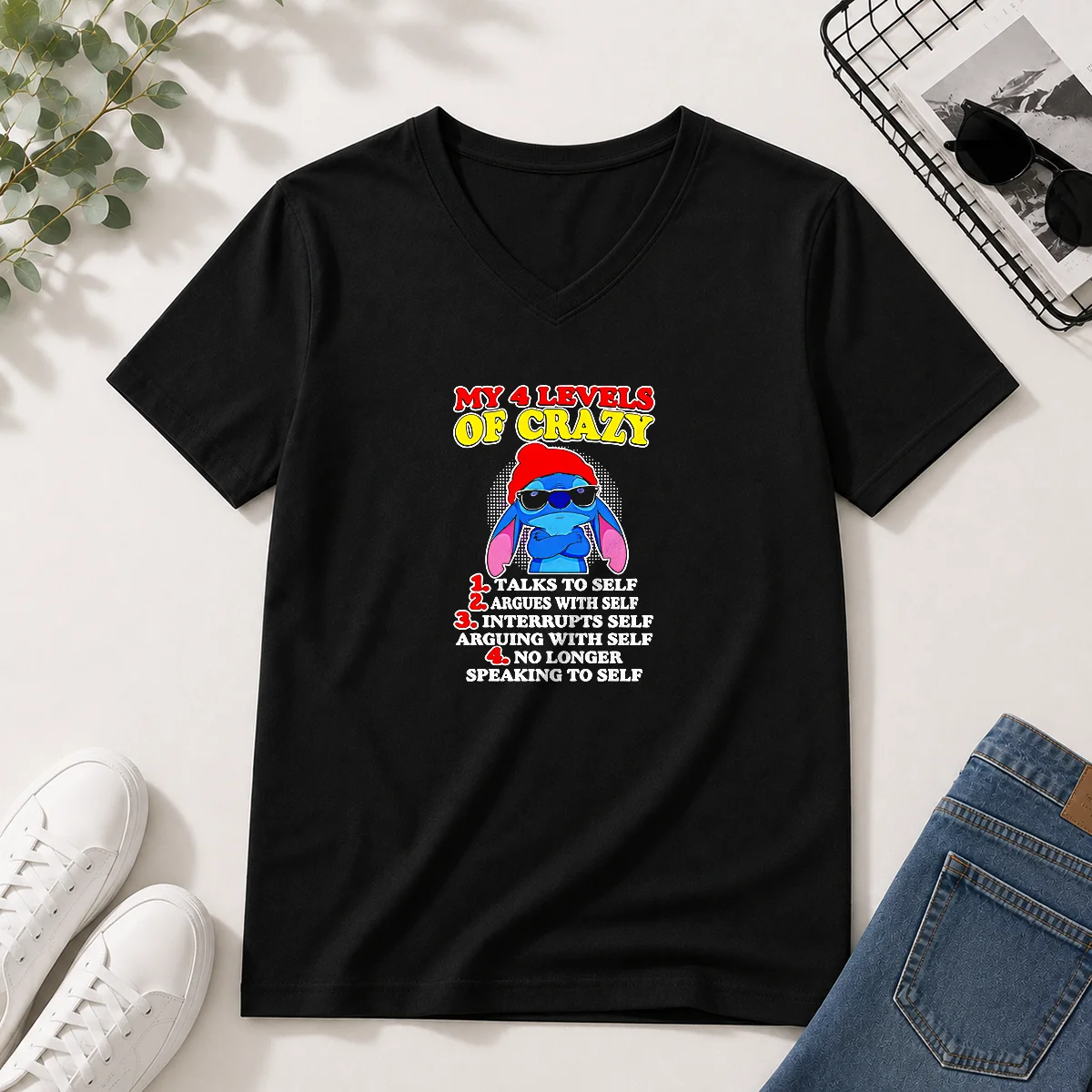 Pretty Stitch Lilo And Stitch My 4 Levels Of Crazy Talks To Self Argues With Self V-Neck Shirt