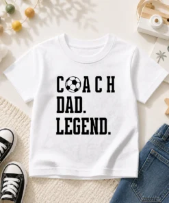 Top Coach Dad Legend Soccer Ball Typography Kids T-Shirt