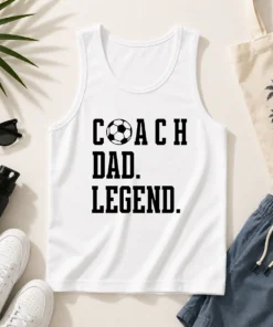 Top Coach Dad Legend Soccer Ball Typography Tank Top