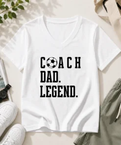 Top Coach Dad Legend Soccer Ball Typography V-Neck Shirt