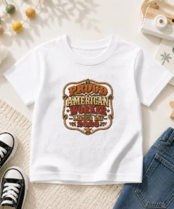 Top Labour Day Proud American Worker Western Kids T-Shirt