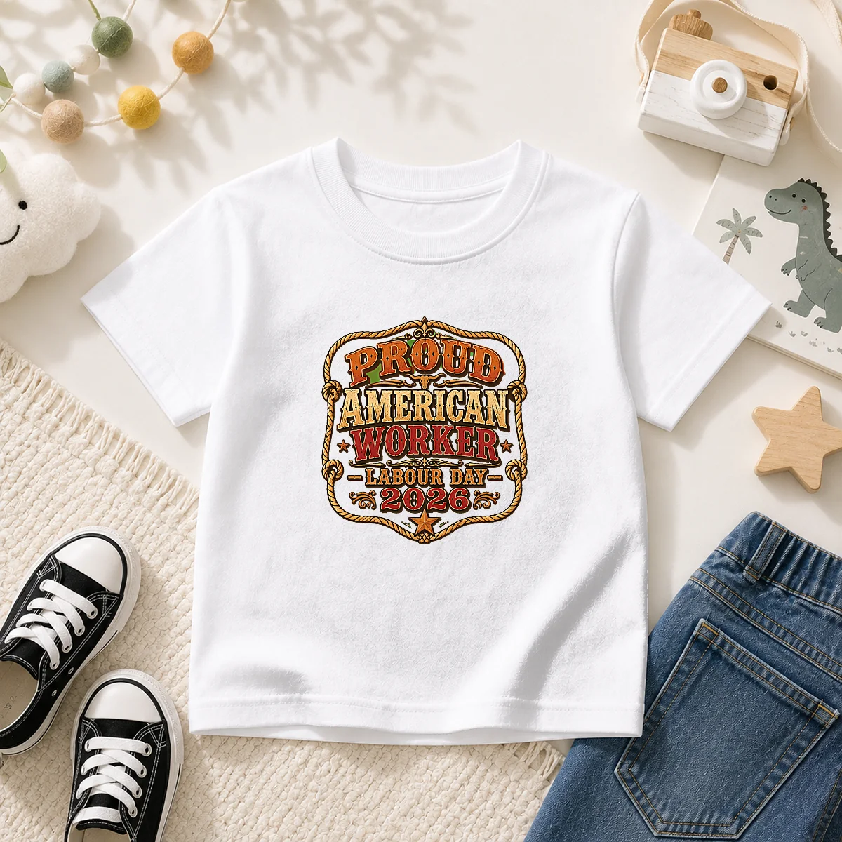 Top Labour Day Proud American Worker Western Kids T-Shirt