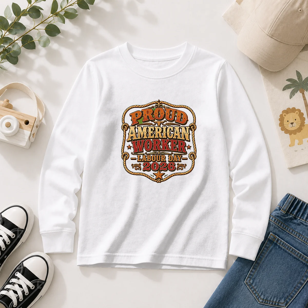 Top Labour Day Proud American Worker Western Long Sleeve Shirt